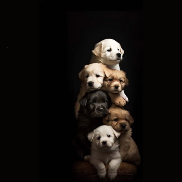 Stack of adorable puppies in different colors